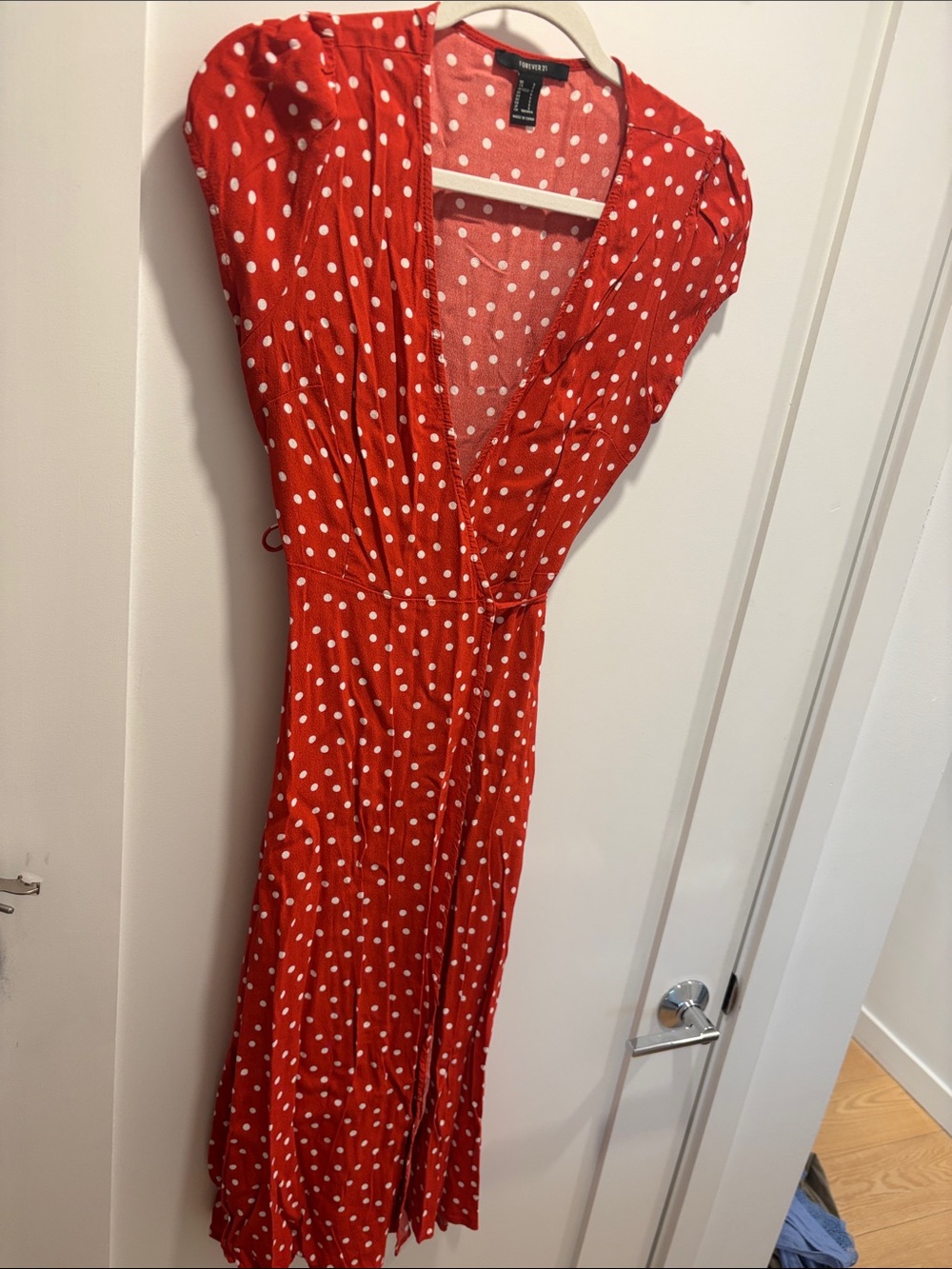 Forever 21 Red Polka Dot Midi Wrap Dress